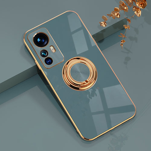 Ultra-thin Silicone Gel Soft Case Cover with Magnetic Finger Ring Stand AN1 for Xiaomi Redmi K50 Ultra 5G Lavender Gray