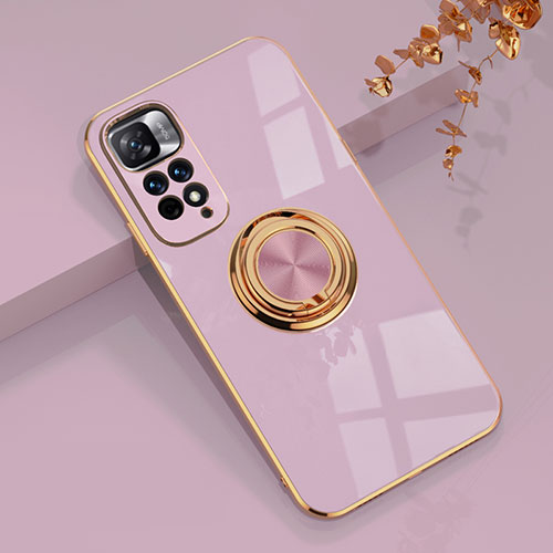 Ultra-thin Silicone Gel Soft Case Cover with Magnetic Finger Ring Stand AN1 for Xiaomi Redmi Note 11 Pro+ Plus 5G Clove Purple