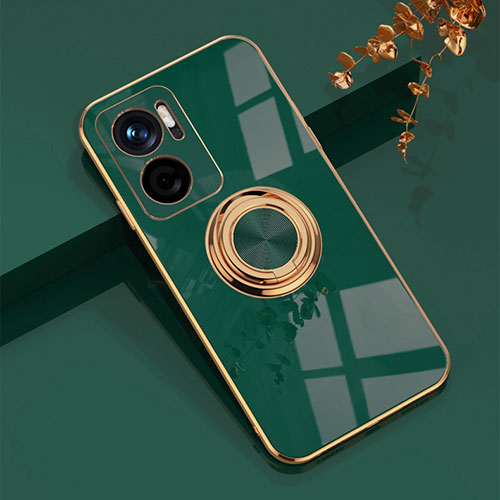 Ultra-thin Silicone Gel Soft Case Cover with Magnetic Finger Ring Stand AN1 for Xiaomi Redmi Note 11E 5G Green