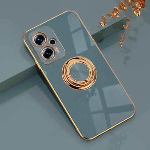 Ultra-thin Silicone Gel Soft Case Cover with Magnetic Finger Ring Stand AN1 for Xiaomi Redmi Note 11T Pro+ Plus 5G Lavender Gray