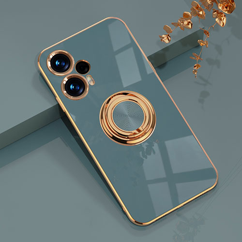 Ultra-thin Silicone Gel Soft Case Cover with Magnetic Finger Ring Stand AN1 for Xiaomi Redmi Note 12 Turbo 5G Lavender Gray