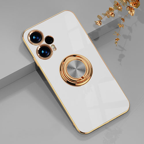 Ultra-thin Silicone Gel Soft Case Cover with Magnetic Finger Ring Stand AN1 for Xiaomi Redmi Note 12 Turbo 5G White