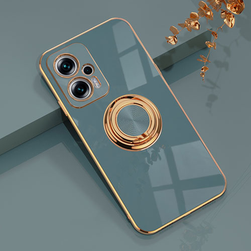 Ultra-thin Silicone Gel Soft Case Cover with Magnetic Finger Ring Stand AN1 for Xiaomi Redmi Note 12T Pro 5G Lavender Gray