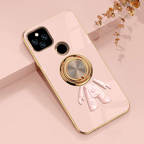 Ultra-thin Silicone Gel Soft Case Cover with Magnetic Finger Ring Stand AN2 for Google Pixel 5a 5G Rose Gold