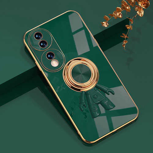 Ultra-thin Silicone Gel Soft Case Cover with Magnetic Finger Ring Stand AN2 for Huawei Honor 70 5G Green