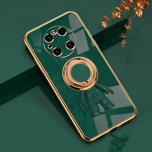 Ultra-thin Silicone Gel Soft Case Cover with Magnetic Finger Ring Stand AN2 for Huawei Mate 40 Pro Green