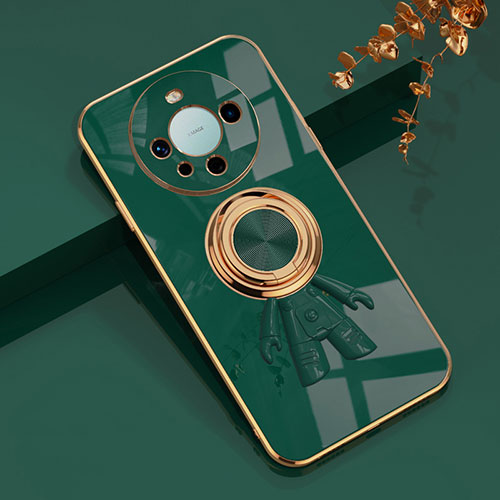 Ultra-thin Silicone Gel Soft Case Cover with Magnetic Finger Ring Stand AN2 for Huawei Mate 60 Green