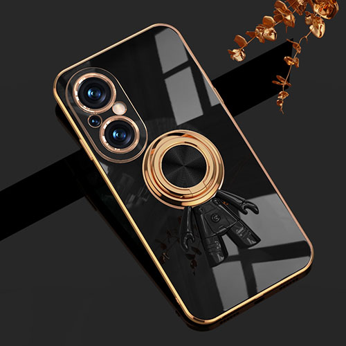 Ultra-thin Silicone Gel Soft Case Cover with Magnetic Finger Ring Stand AN2 for Huawei Nova 9 SE Black