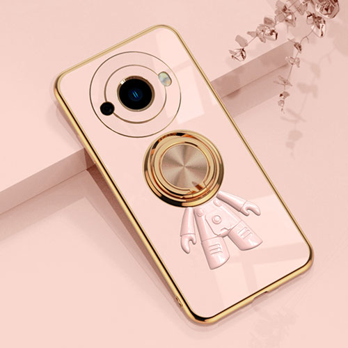 Ultra-thin Silicone Gel Soft Case Cover with Magnetic Finger Ring Stand AN2 for Sharp Aquos R8s Pro Rose Gold