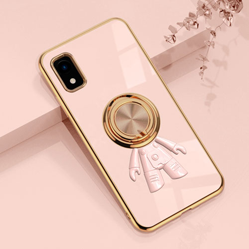 Ultra-thin Silicone Gel Soft Case Cover with Magnetic Finger Ring Stand AN2 for Sharp Aquos wish3 Rose Gold