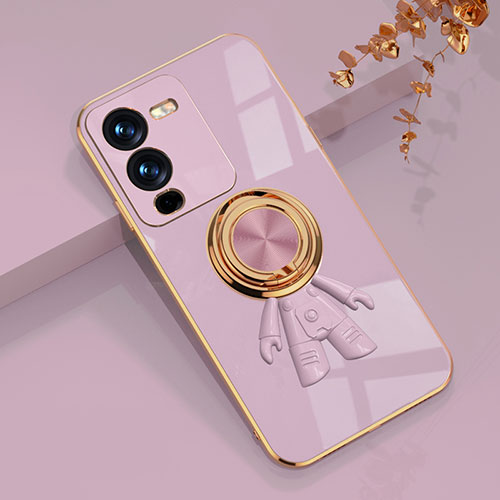 Ultra-thin Silicone Gel Soft Case Cover with Magnetic Finger Ring Stand AN2 for Vivo V25 Pro 5G Purple