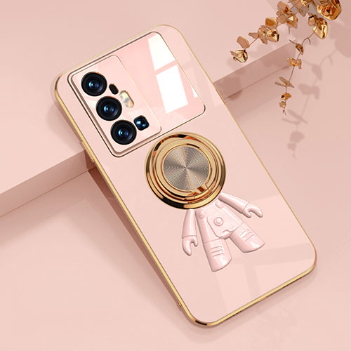 Ultra-thin Silicone Gel Soft Case Cover with Magnetic Finger Ring Stand AN2 for Vivo X70 Pro+ Plus 5G Pink