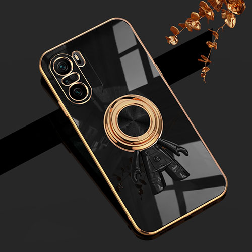 Ultra-thin Silicone Gel Soft Case Cover with Magnetic Finger Ring Stand AN2 for Xiaomi Mi 11i 5G Black