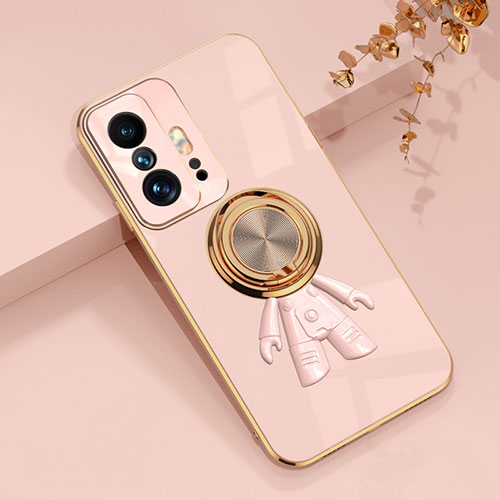 Ultra-thin Silicone Gel Soft Case Cover with Magnetic Finger Ring Stand AN2 for Xiaomi Mi 11T 5G Pink