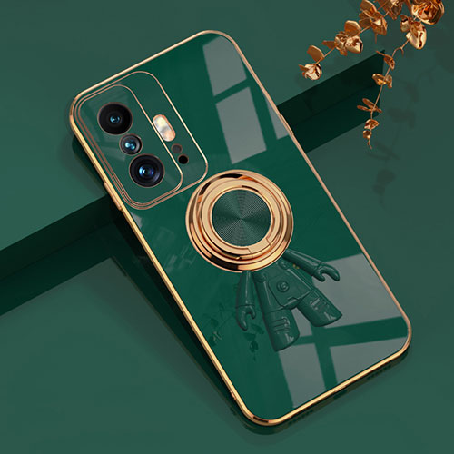 Ultra-thin Silicone Gel Soft Case Cover with Magnetic Finger Ring Stand AN2 for Xiaomi Mi 11T Pro 5G Green