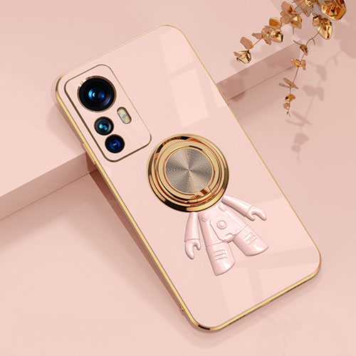 Ultra-thin Silicone Gel Soft Case Cover with Magnetic Finger Ring Stand AN2 for Xiaomi Mi 12T 5G Pink