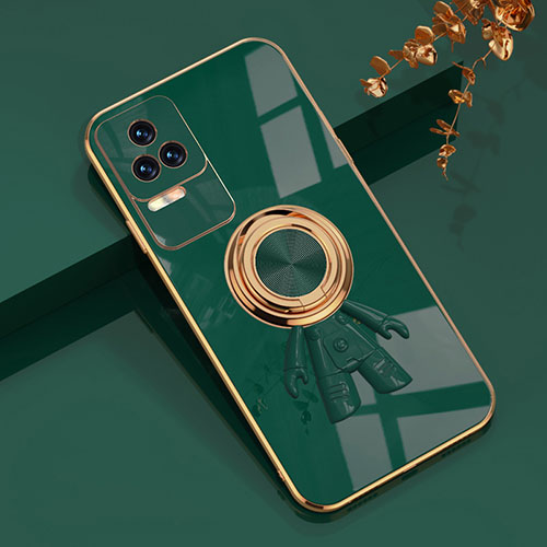 Ultra-thin Silicone Gel Soft Case Cover with Magnetic Finger Ring Stand AN2 for Xiaomi Poco F4 5G Green