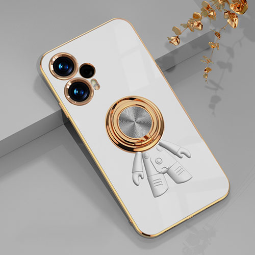 Ultra-thin Silicone Gel Soft Case Cover with Magnetic Finger Ring Stand AN2 for Xiaomi Poco F5 5G White