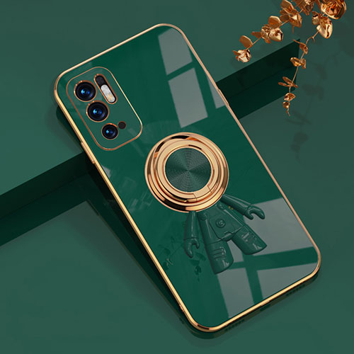 Ultra-thin Silicone Gel Soft Case Cover with Magnetic Finger Ring Stand AN2 for Xiaomi POCO M3 Pro 5G Green