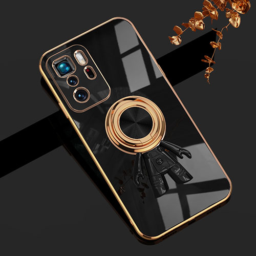 Ultra-thin Silicone Gel Soft Case Cover with Magnetic Finger Ring Stand AN2 for Xiaomi Poco X3 GT 5G Black