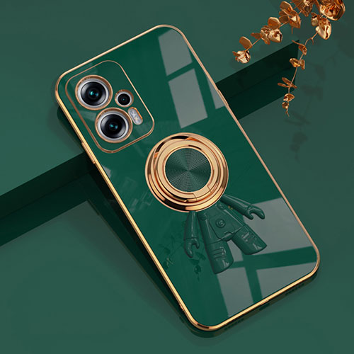 Ultra-thin Silicone Gel Soft Case Cover with Magnetic Finger Ring Stand AN2 for Xiaomi Poco X4 GT 5G Green