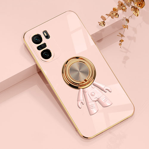 Ultra-thin Silicone Gel Soft Case Cover with Magnetic Finger Ring Stand AN2 for Xiaomi Redmi K40 5G Pink