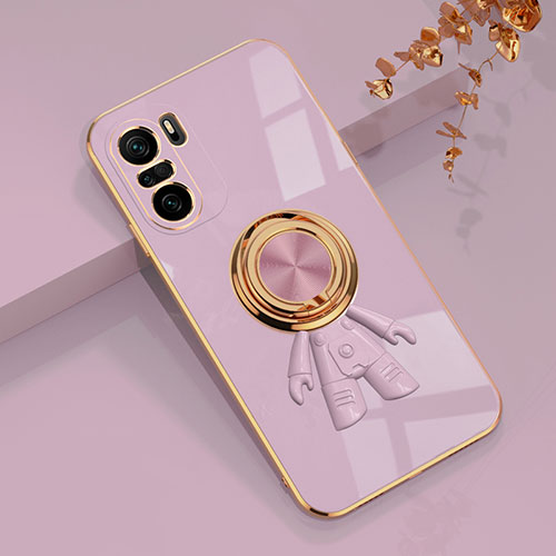 Ultra-thin Silicone Gel Soft Case Cover with Magnetic Finger Ring Stand AN2 for Xiaomi Redmi K40 Pro 5G Purple