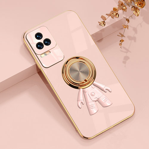 Ultra-thin Silicone Gel Soft Case Cover with Magnetic Finger Ring Stand AN2 for Xiaomi Redmi K40S 5G Pink