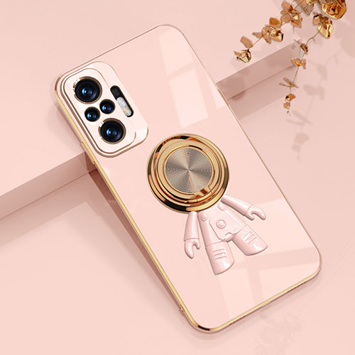 Ultra-thin Silicone Gel Soft Case Cover with Magnetic Finger Ring Stand AN2 for Xiaomi Redmi Note 10 Pro Max Pink