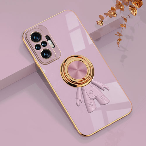 Ultra-thin Silicone Gel Soft Case Cover with Magnetic Finger Ring Stand AN2 for Xiaomi Redmi Note 11 SE India 4G Purple