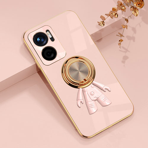 Ultra-thin Silicone Gel Soft Case Cover with Magnetic Finger Ring Stand AN2 for Xiaomi Redmi Note 11E 5G Pink