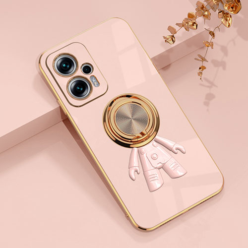 Ultra-thin Silicone Gel Soft Case Cover with Magnetic Finger Ring Stand AN2 for Xiaomi Redmi Note 11T Pro 5G Pink