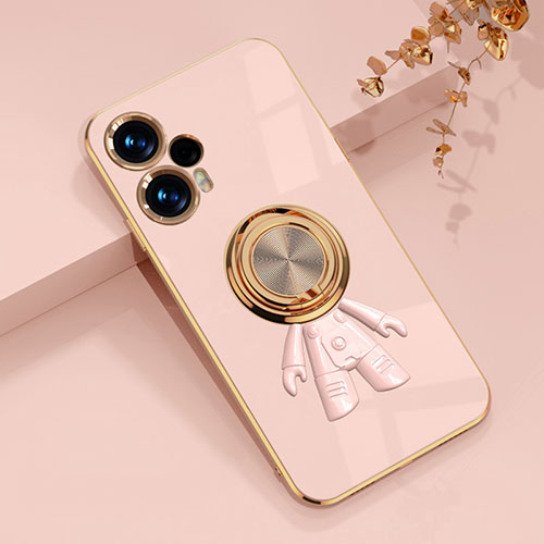 Ultra-thin Silicone Gel Soft Case Cover with Magnetic Finger Ring Stand AN2 for Xiaomi Redmi Note 12 Turbo 5G Rose Gold