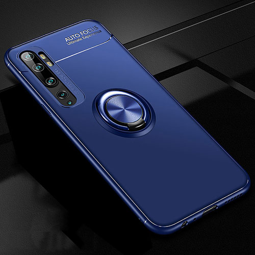 Ultra-thin Silicone Gel Soft Case Cover with Magnetic Finger Ring Stand D02 for Xiaomi Mi Note 10 Blue