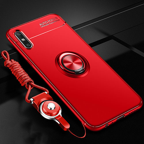 Ultra-thin Silicone Gel Soft Case Cover with Magnetic Finger Ring Stand for Huawei Enjoy 10e Red