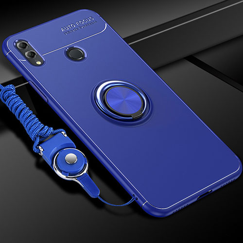 Ultra-thin Silicone Gel Soft Case Cover with Magnetic Finger Ring Stand for Huawei Honor 10 Lite Blue