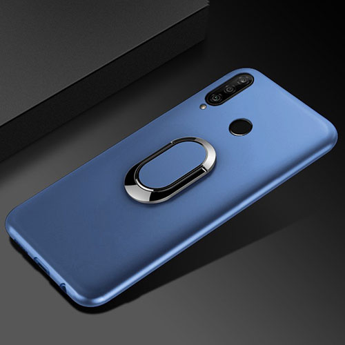 Ultra-thin Silicone Gel Soft Case Cover with Magnetic Finger Ring Stand for Huawei Honor 10i Blue