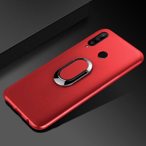 Ultra-thin Silicone Gel Soft Case Cover with Magnetic Finger Ring Stand for Huawei Honor 10i Red