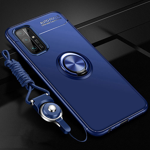 Ultra-thin Silicone Gel Soft Case Cover with Magnetic Finger Ring Stand for Huawei Honor 30 Blue