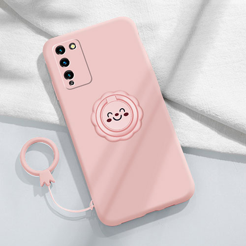 Ultra-thin Silicone Gel Soft Case Cover with Magnetic Finger Ring Stand for Huawei Honor 30 Lite 5G Pink