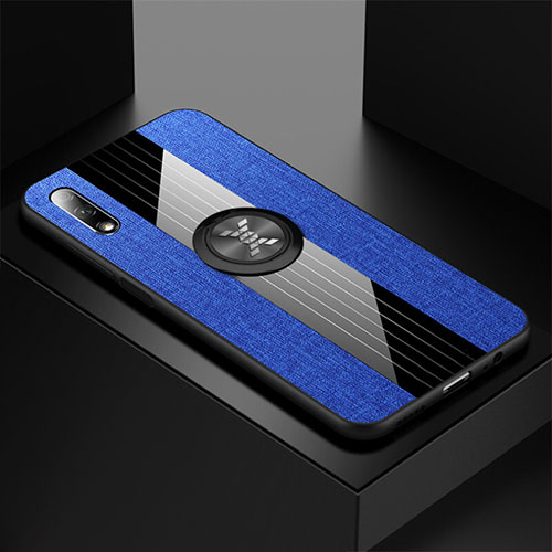 Ultra-thin Silicone Gel Soft Case Cover with Magnetic Finger Ring Stand for Huawei Honor 9X Blue