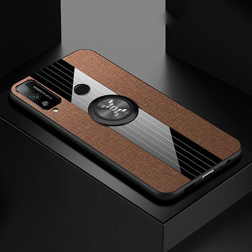 Ultra-thin Silicone Gel Soft Case Cover with Magnetic Finger Ring Stand for Huawei Honor Play4T Brown