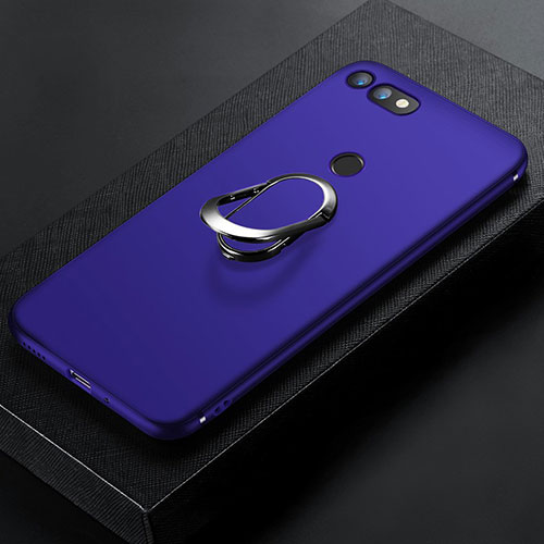 Ultra-thin Silicone Gel Soft Case Cover with Magnetic Finger Ring Stand for Huawei Honor V20 Blue