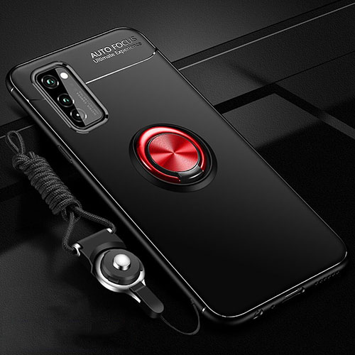 Ultra-thin Silicone Gel Soft Case Cover with Magnetic Finger Ring Stand for Huawei Honor V30 5G Red and Black