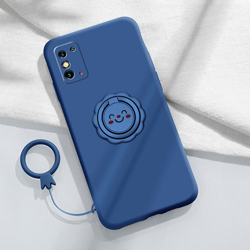 Ultra-thin Silicone Gel Soft Case Cover with Magnetic Finger Ring Stand for Huawei Honor X10 Max 5G Blue