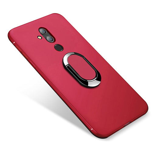 Ultra-thin Silicone Gel Soft Case Cover with Magnetic Finger Ring Stand for Huawei Maimang 7 Red