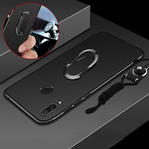 Ultra-thin Silicone Gel Soft Case Cover with Magnetic Finger Ring Stand for Huawei Nova 3i Black