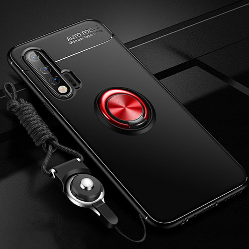 Ultra-thin Silicone Gel Soft Case Cover with Magnetic Finger Ring Stand for Huawei Nova 6 5G Red and Black