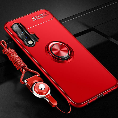 Ultra-thin Silicone Gel Soft Case Cover with Magnetic Finger Ring Stand for Huawei Nova 6 Red