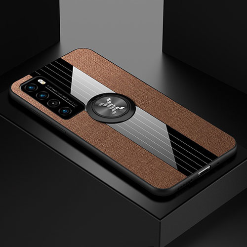 Ultra-thin Silicone Gel Soft Case Cover with Magnetic Finger Ring Stand for Huawei Nova 7 5G Brown